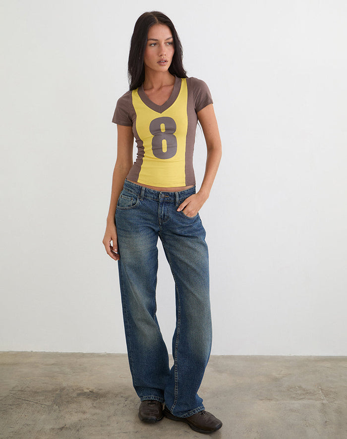 Image of Haloda V Neck Top in Sunflower Coffee Quartz Combination