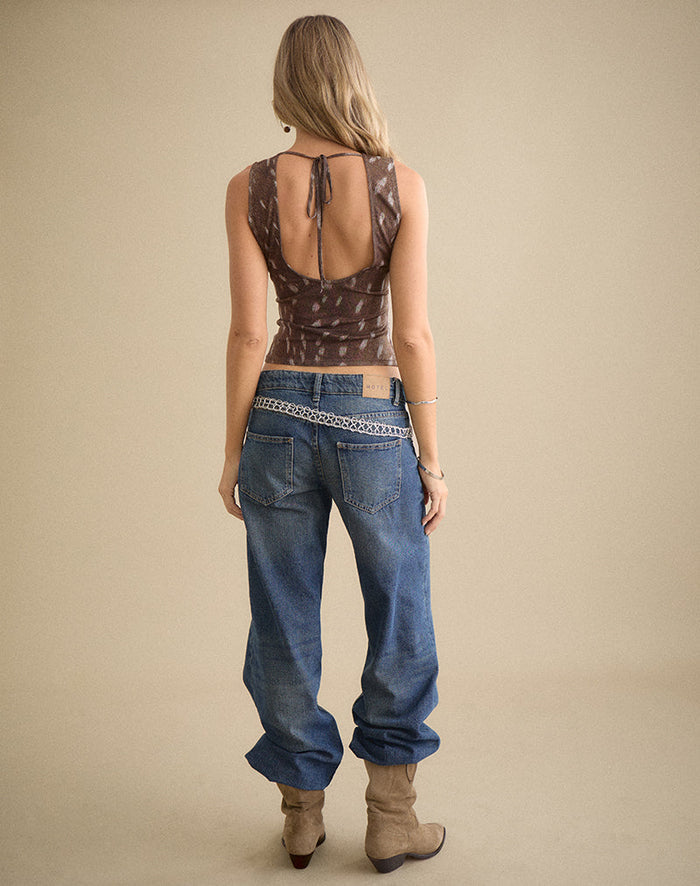 Image of Handira Top in Mesh Blurry Deer Brown