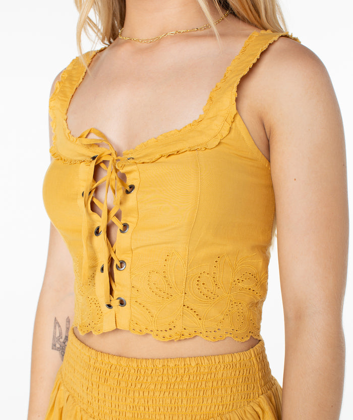 Haze Lace Up Top - Amber Gold Solid - Roxy