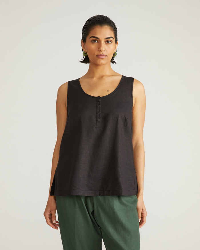 Henley Linen Blend Tank - Black | Plus Size & Straight Size Women's Fashion | Universal Standard