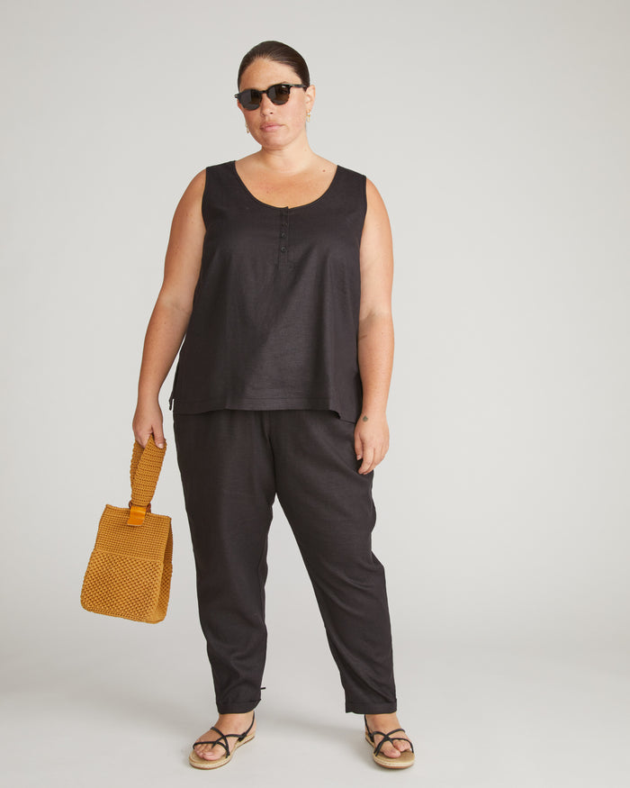 Henley Linen Blend Tank - Black | Plus Size & Straight Size Women's Fashion | Universal Standard