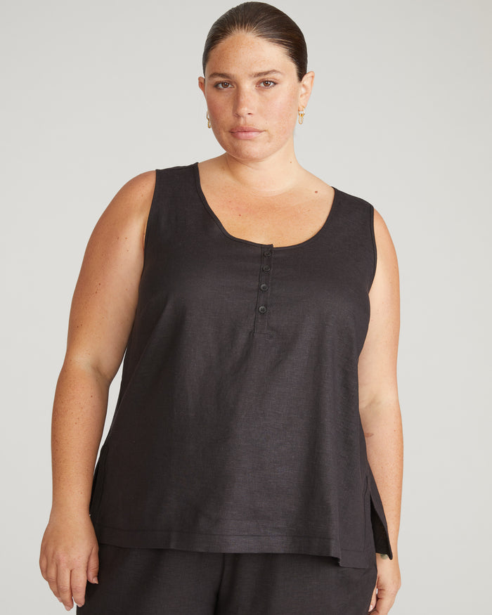 Henley Linen Blend Tank - Black | Plus Size & Straight Size Women's Fashion | Universal Standard