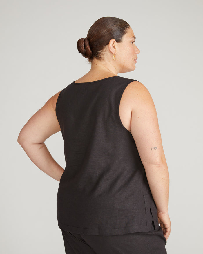 Henley Linen Blend Tank - Black | Plus Size & Straight Size Women's Fashion | Universal Standard