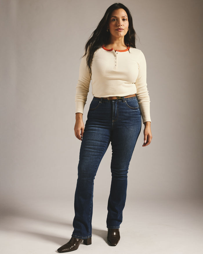 Henley Long Sleeve Ribbed Tee - Chamomile/Poppy Trim | Plus Size & Straight Size Women's Fashion | Universal Standard