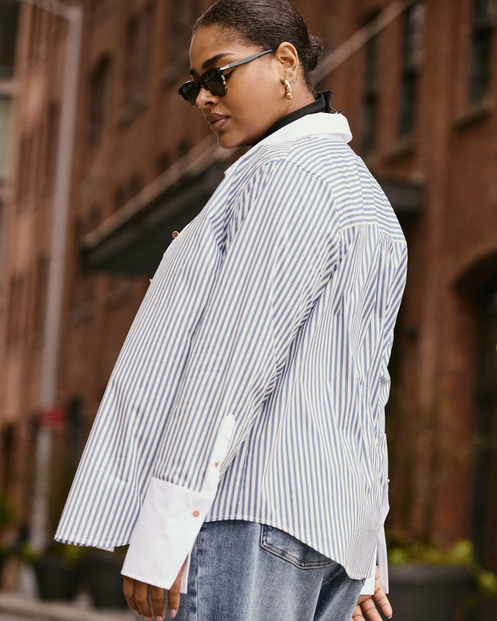Henning x US Madison Shirt - Blue Stripe with Contrast White | Plus Size & Straight Size Women's Fashion | Universal Standard