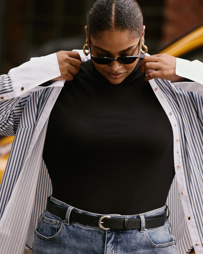 Henning x US Madison Shirt - Blue Stripe with Contrast White | Plus Size & Straight Size Women's Fashion | Universal Standard