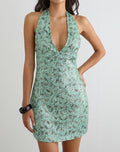 Image of Hepasi Halter Mini Dress in Paisley Sequin Teal