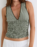 Image of Hevalis Plunge Top in Mini Gingham Dark Green