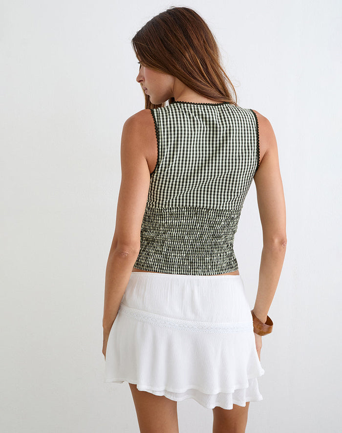 Image of Hevalis Plunge Top in Mini Gingham Dark Green