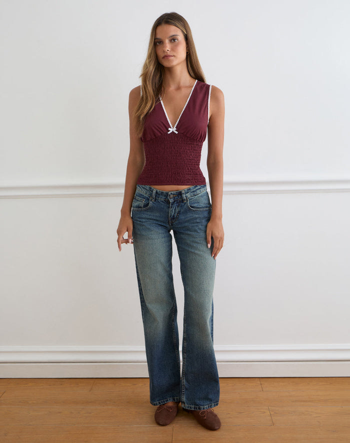 Image of Hevalis Plunge Top in Poplin Maroon