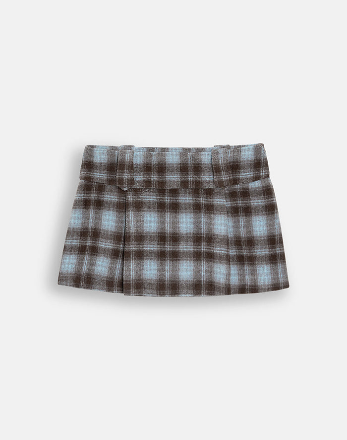 Image of Hiora Mini Skirt in Wool Blue and Brown Check