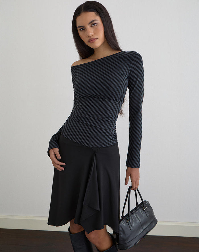 Image of Hoang Slouch Top in Oblique Stripe Ocean Storm