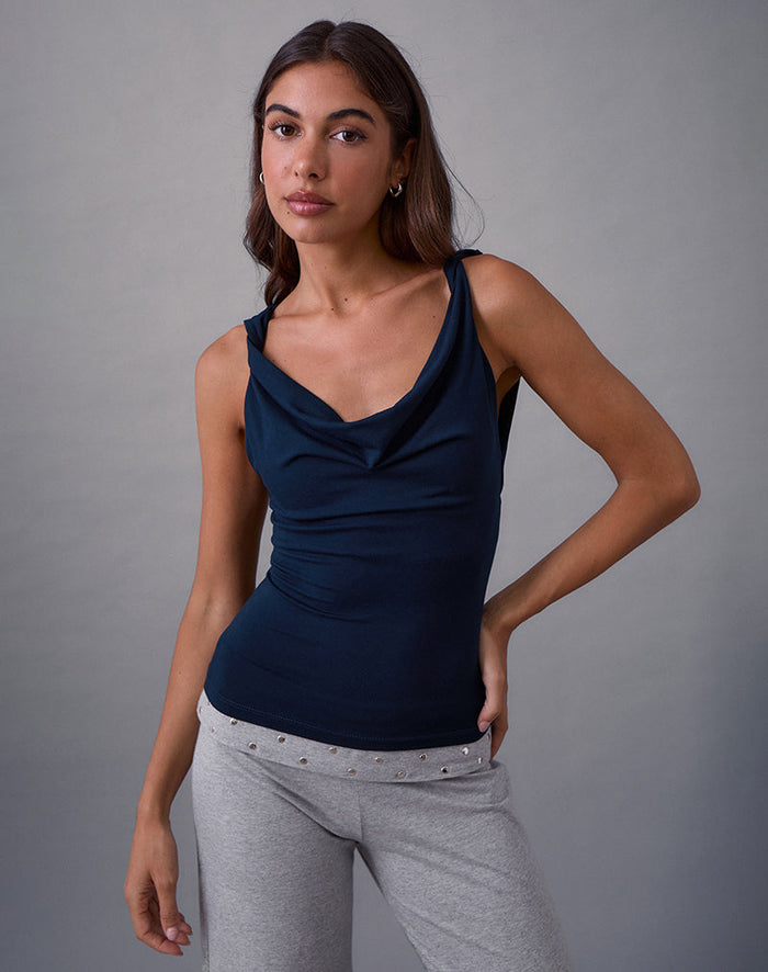 Image of Imrie Open Back Top in Rayon Jersey Navy