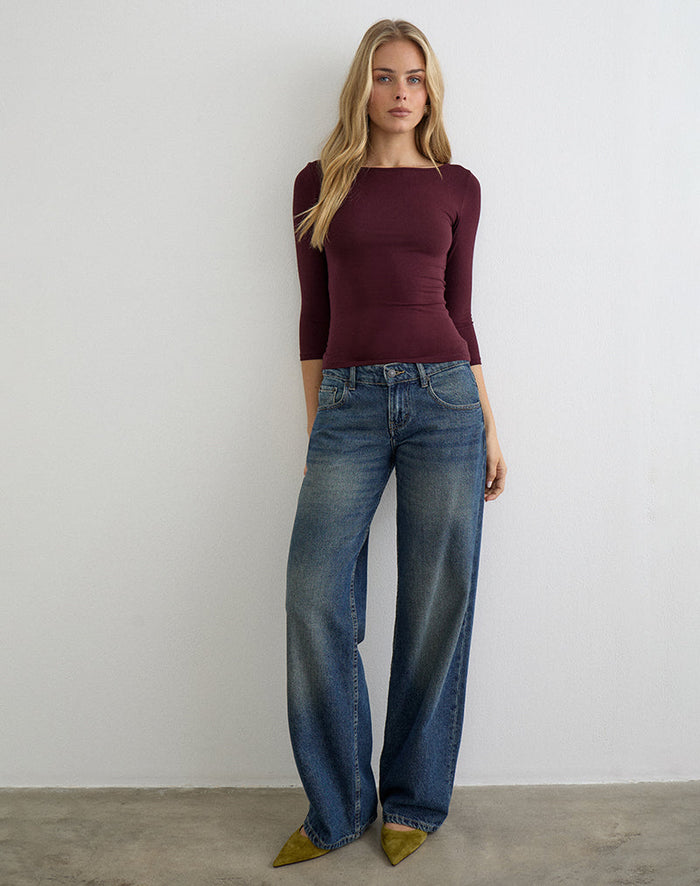 Image of Ione Quarter Sleeve Top in Dark Plum