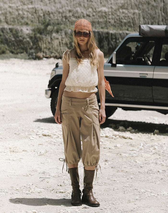 Image of Iria Cargo Capri Trouser in Twill Khaki