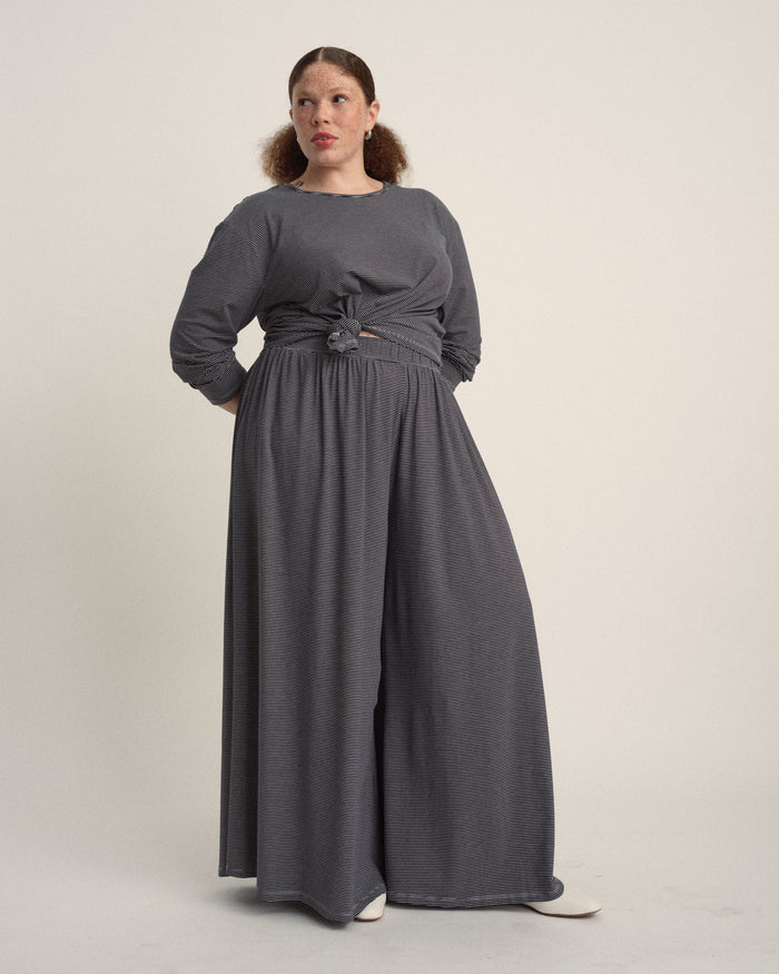 Isadora Wide Leg Lounge Pants - Fine Stripe in Navy/White | Plus Size & Straight Size Women's Fashion | Universal Standard