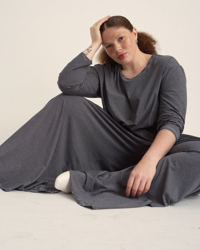 Isadora Wide Leg Lounge Pants - Fine Stripe in Navy/White | Plus Size & Straight Size Women's Fashion | Universal Standard