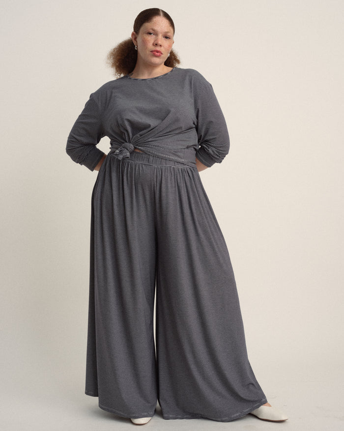 Isadora Wide Leg Lounge Pants - Fine Stripe in Navy/White | Plus Size & Straight Size Women's Fashion | Universal Standard