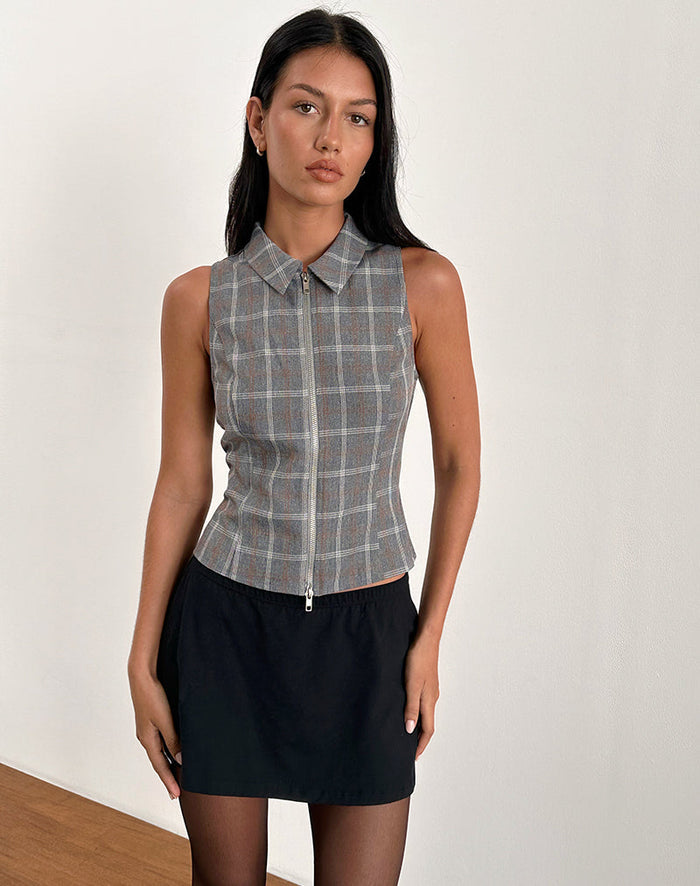 Image of Janae Zip Vest Top in Grey Check