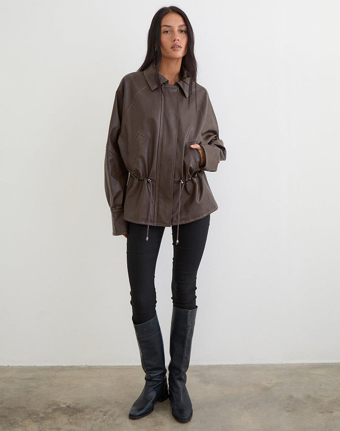 Image of Jannik Jacket in PU Dark Brown