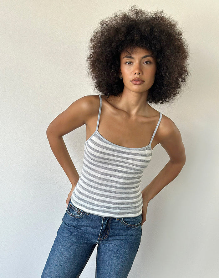 Image of Jasila Vest Top in Sheer Jersey Grey and White Stripe
