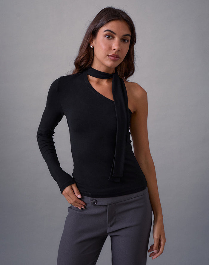 Image of Jayahe One Sleeve Top in Rayon Jersey Black