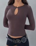 Image of Jenji Long Sleeve Top with Pearl Button in Peppercorn