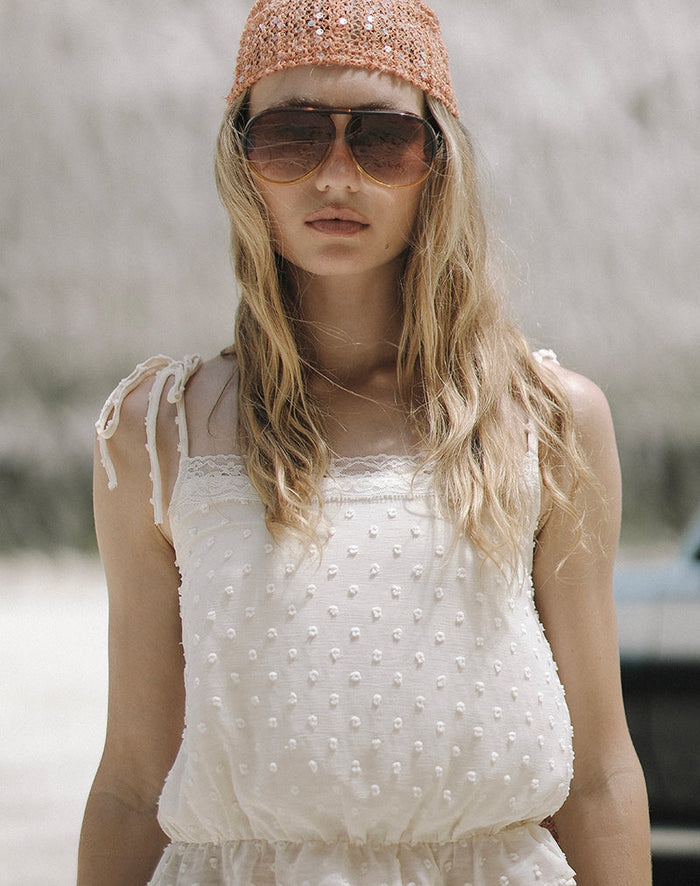 Image of Jetlyn Top in Dobby Chiffon Cream with Lace Panel