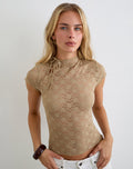 Image of Jiwon Keyhole Top in Lace Khaki