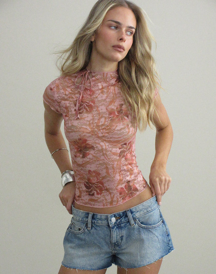 Image of Jiwon Keyhole Top in Petals Lace