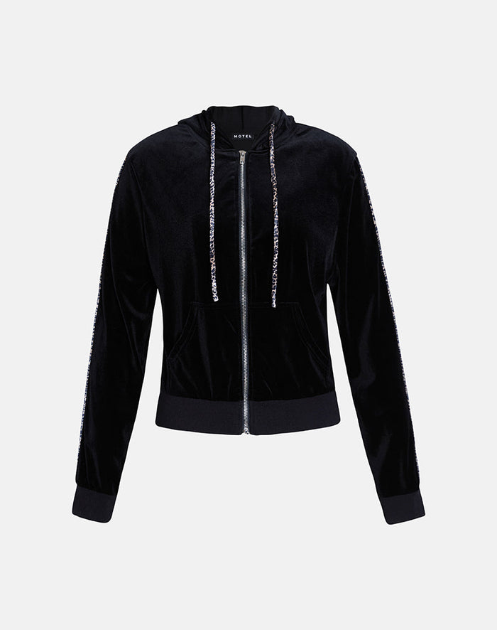 Image of Jona Hoodie in Black with Rar Leopard Pipping