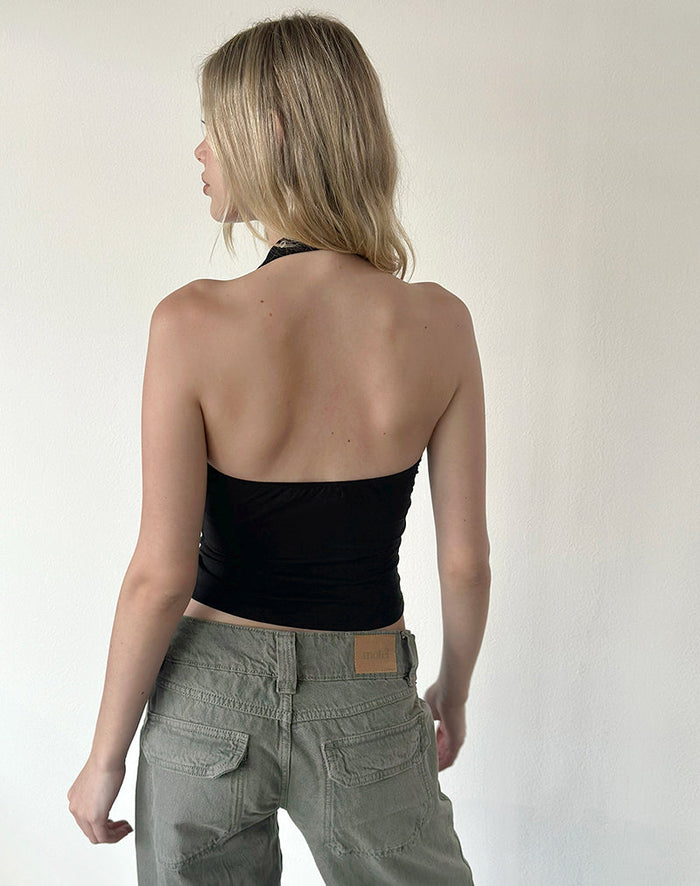 Image of Jugo Halterneck Top in Black with Eyelets