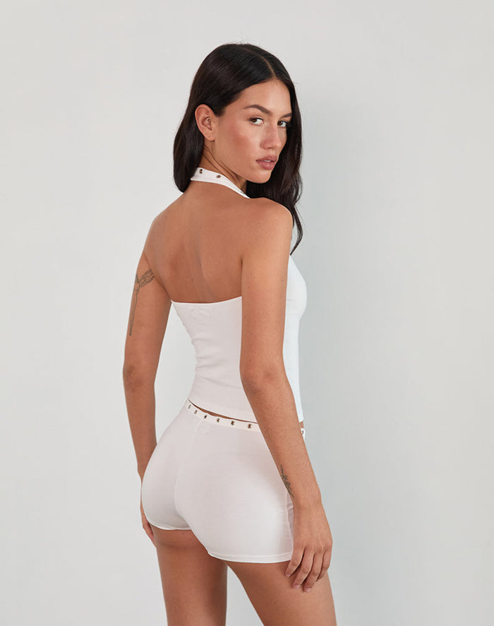 Image of Jugo Halterneck Top in Ivory with Eyelets