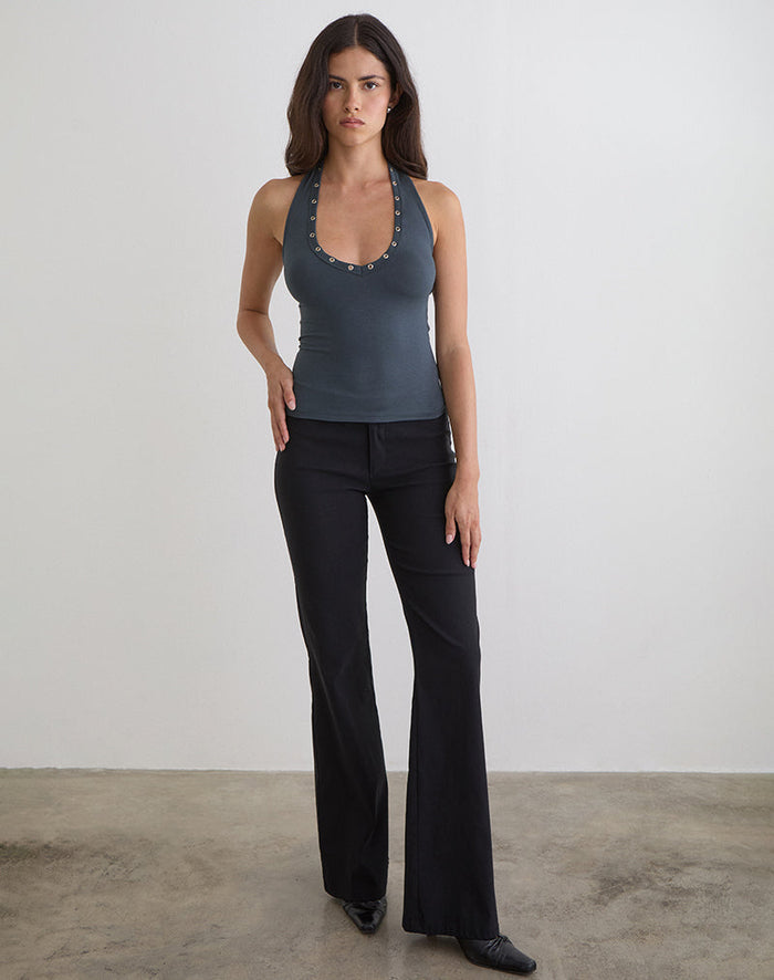 Image of Jugo Halterneck Top in Ocean Storm with Eyelets