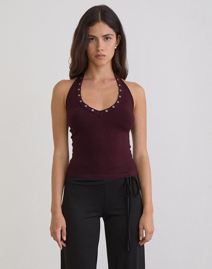 Image of Jugo Halterneck Top in Redwood with Eyelets