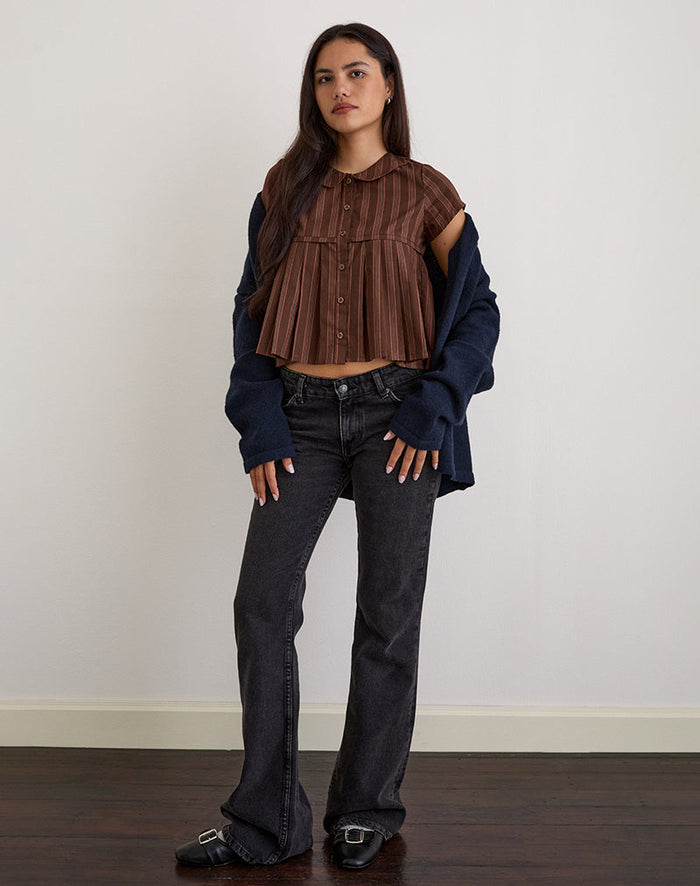 Image of Kaelis Pleated Blouse in Stripe Brown