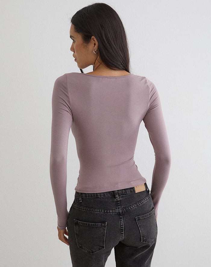 Image of Kalais Long Sleeve Twisted Top in Dusty Mauve