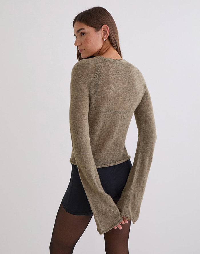 Image of Kaleo Roll Edge Jumper in Knit Khaki