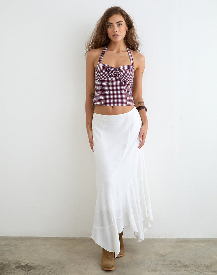 Image of Kampi Halterneck Top in Mini Gingham Wine