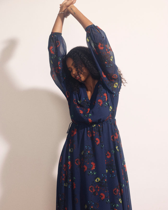 Karina V-Neck Chiffon Dress - After Dark Print | Plus Size & Straight Size Women's Fashion | Universal Standard