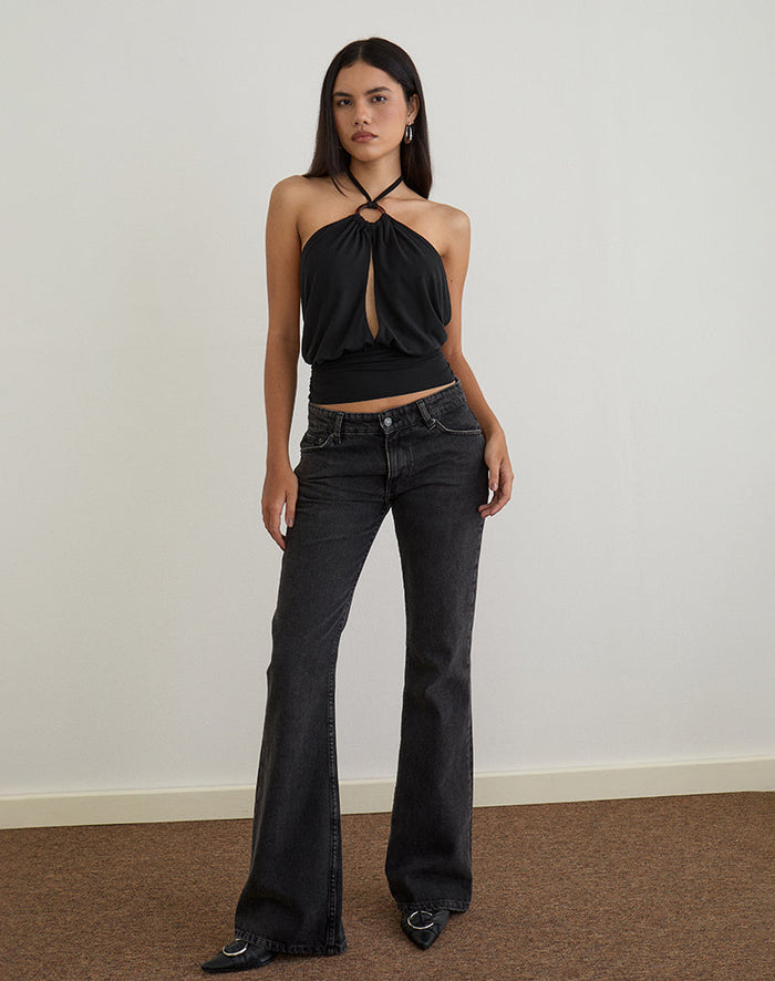 Image of Karise Plunge Top in Cupro Black