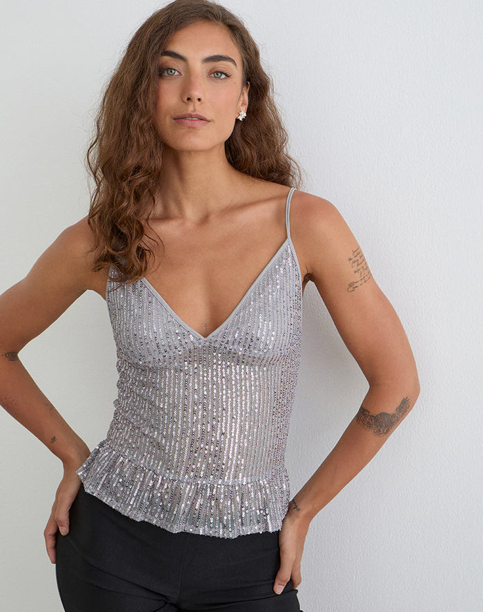 Image of Karka Cami Top in Drape Sequin Grey