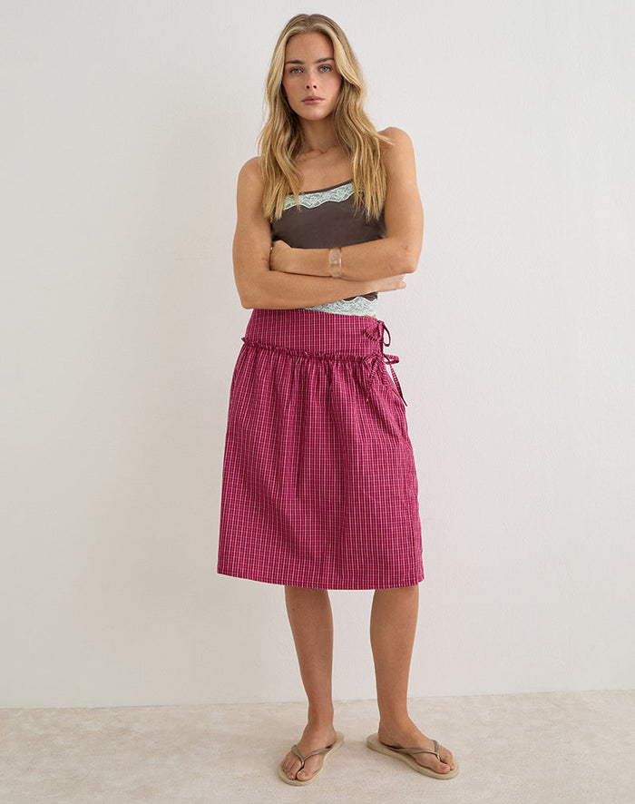 Image of Kasma Skirt in Raspberry Shadow Check