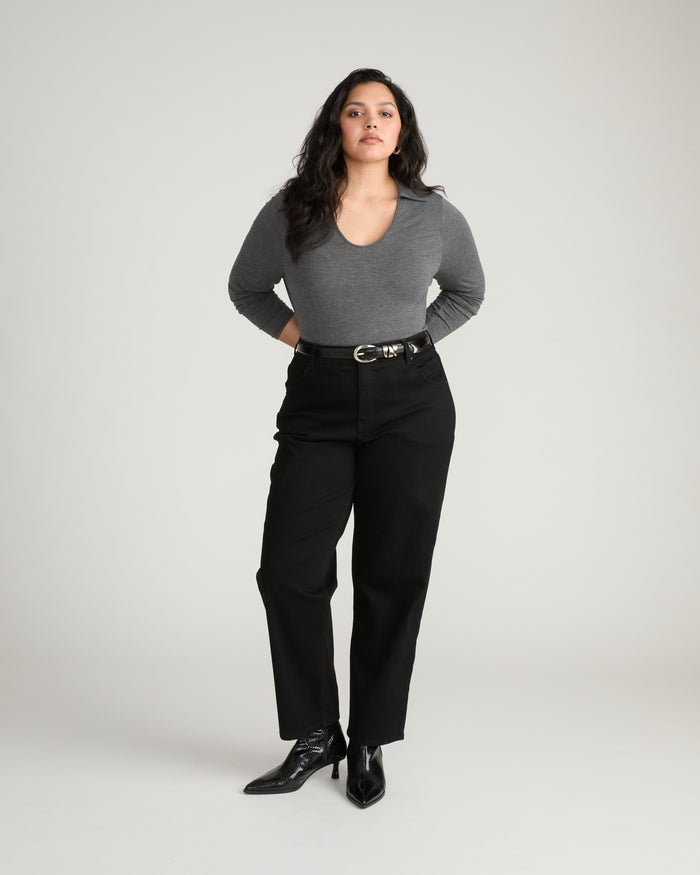 Katia Liquid Jersey Collared Top - Dark Gray Heather | Plus Size & Straight Size Women's Fashion | Universal Standard