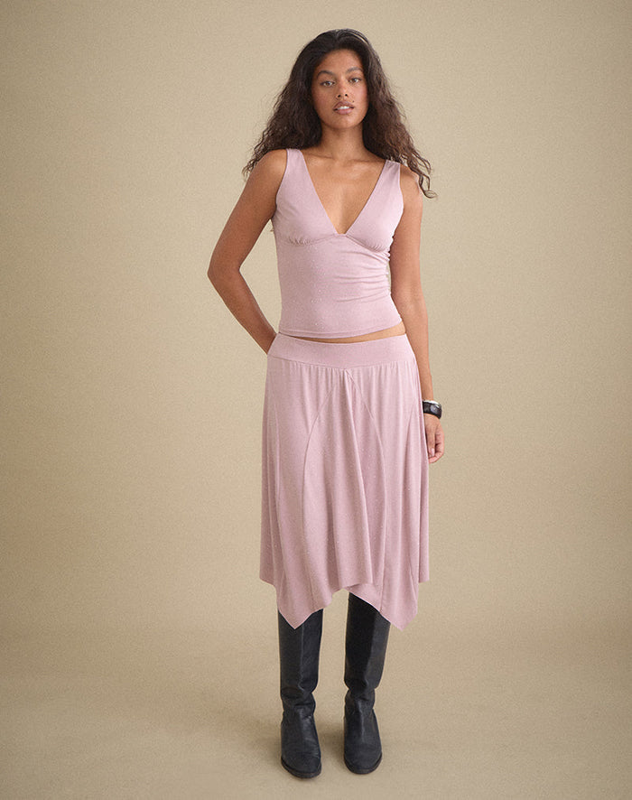 Image of Kaulu Midi Skirt in Cupro Dusty Pink with Rhinestones