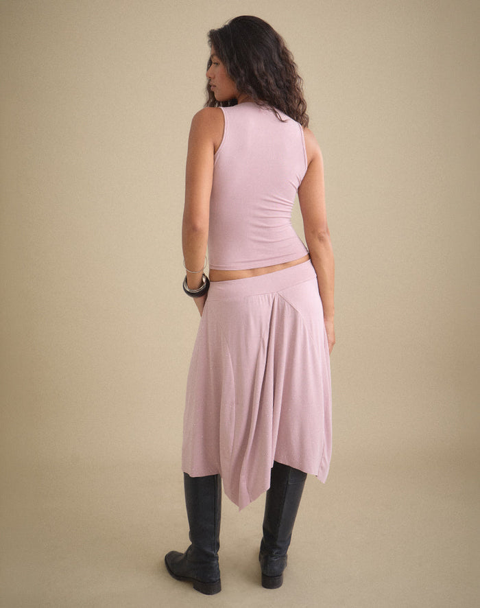 Image of Kaulu Midi Skirt in Cupro Dusty Pink with Rhinestones