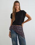 Image of Kavra Scarf in Black Satin Scattered with Pink Polka