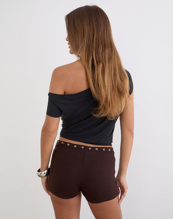 Image of Kento Hot Pant in Bitter Chocolate with Eyelets