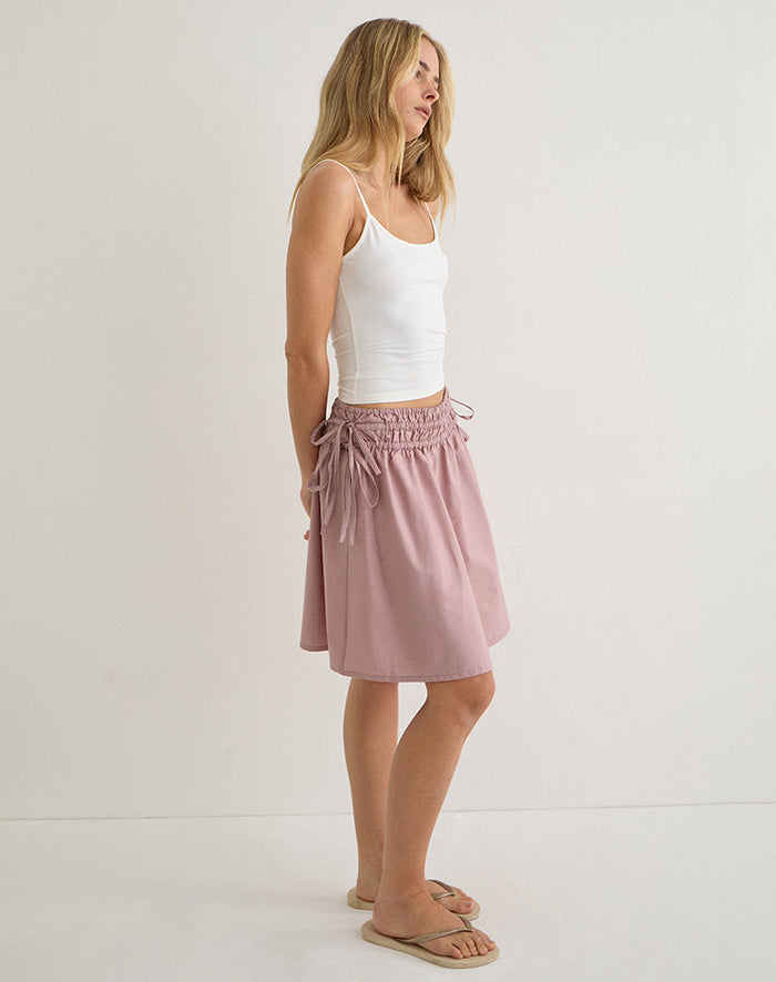 Image of Khimar Gathered Midi Skirt in Poplin Dusty Rose