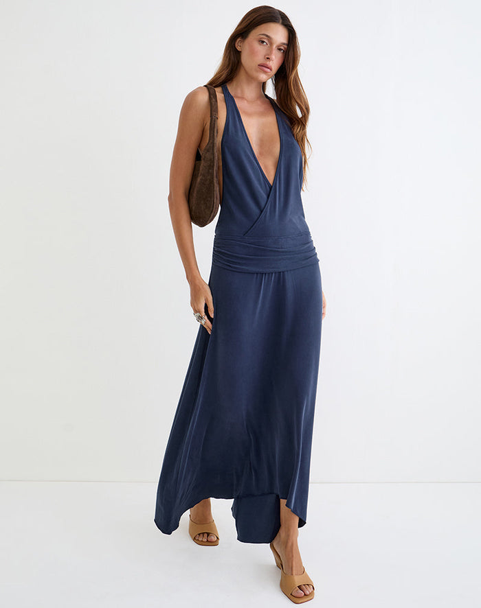 Image of Kiku Maxi Dress in Cupro Navy